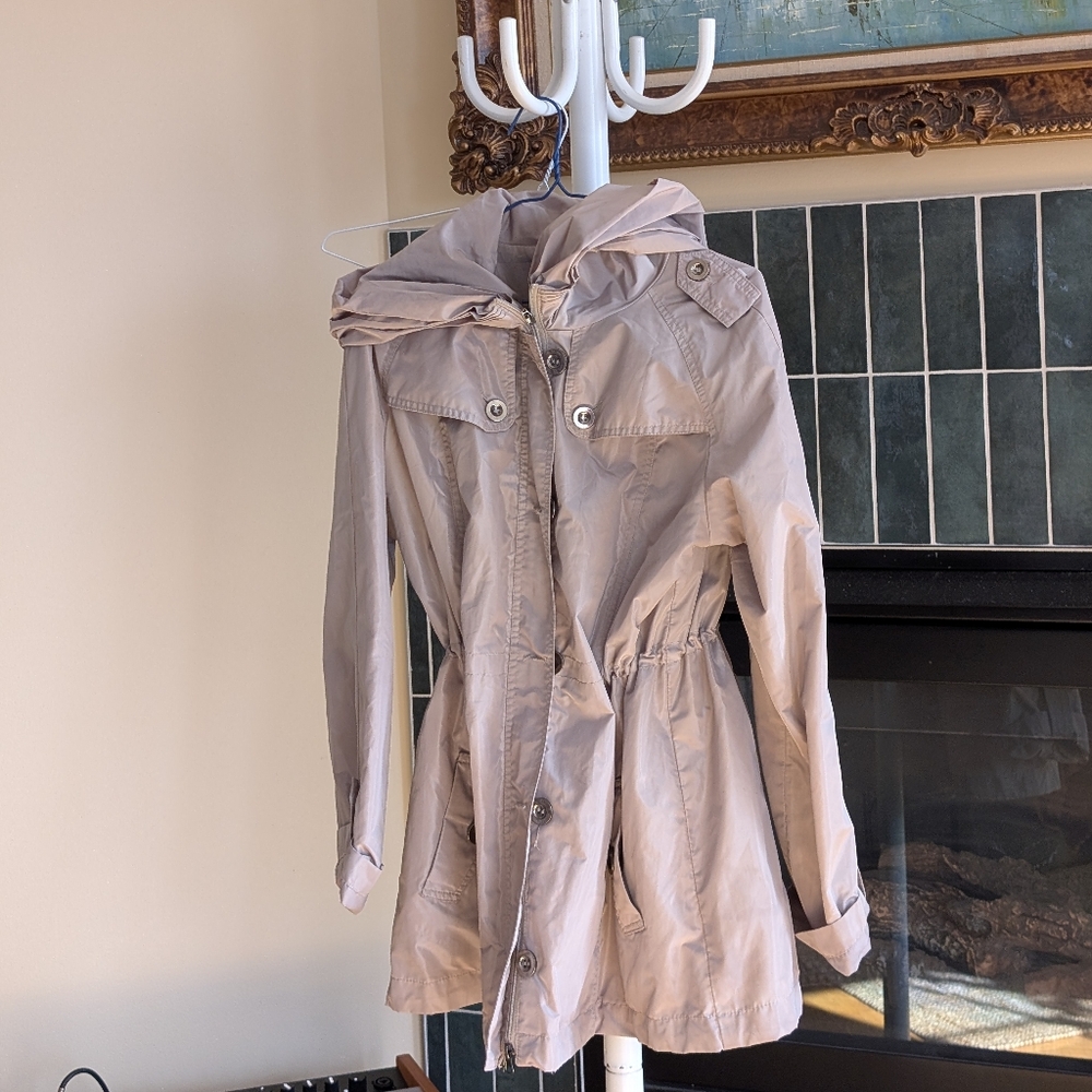 Gray / Beige Hooded Trench / Rain Coat